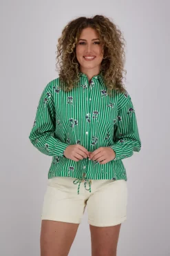 Blouse Dio Flower Stripe  Groen