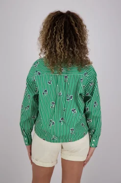 Blouse Dio Flower Stripe  Groen