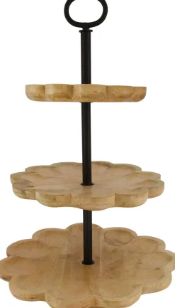 Etagiere scalloped mango wood 38x38x60cm natural Bruin