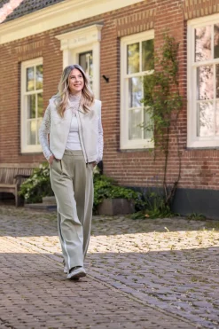 Geweven broek met streep Groen