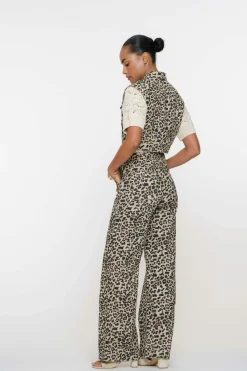 Jeans vest leopard print Bruin