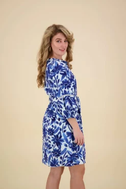 Jurk Bloemenprint Wit en Blauw