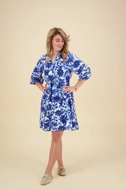 Jurk Bloemenprint Wit en Blauw