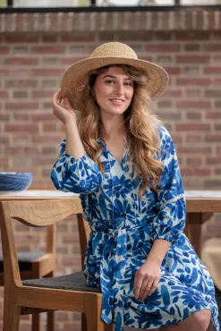 Jurk Bloemenprint Wit en Blauw