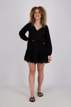 Jurk Broderie Tiered Zwart