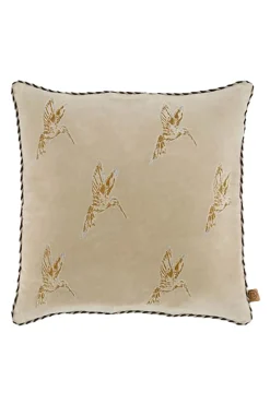 Kussen velvet colibir borduur 45x45cm zand Bruin