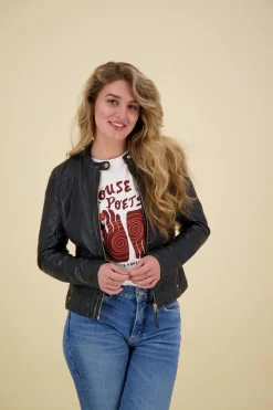 Leren Bikerjas Fjella Blauw