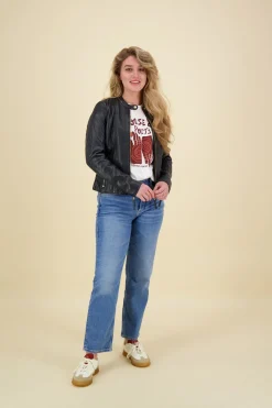Leren Bikerjas Fjella Blauw