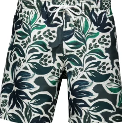men mike swim shorts floral leafs Groen