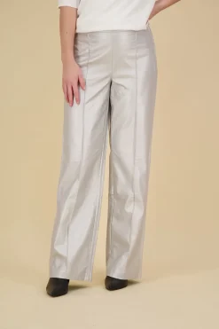 Metallic faux leather wide leg Grijs