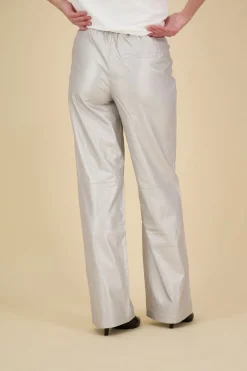 Metallic faux leather wide leg Grijs