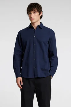 Overhemd Relaxderek Seersucker Blauw