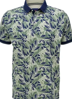 Poloshirt 3-colored leaves Print Groen