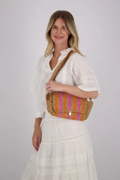 Schoudertas Raffia streep Multi