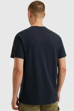 Short sleeve r-neck jacquard strip Blauw