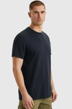Short sleeve r-neck jacquard strip Blauw