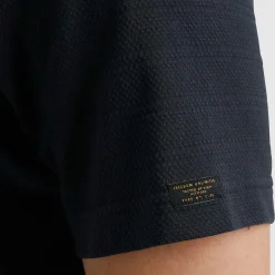 Short sleeve r-neck jacquard strip Blauw
