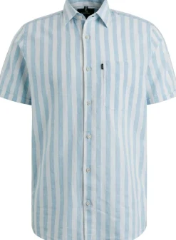 Short Sleeve Shirt Linen Cotton bl Blauw