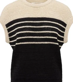 Sleeveless striped tape yarn s Beige