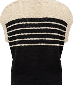 Sleeveless striped tape yarn s Beige