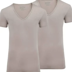 STRETCH 2-pack T-shirt deep V-neck Groen