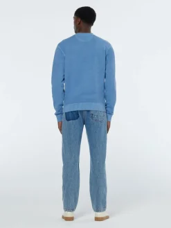 Sweater Garment dye structured Blauw
