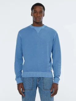 Sweater Garment dye structured Blauw